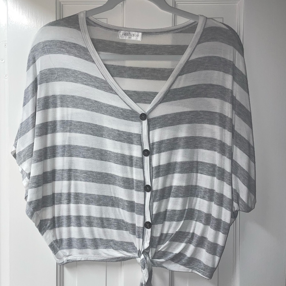 Vestique grey and white striped blouse